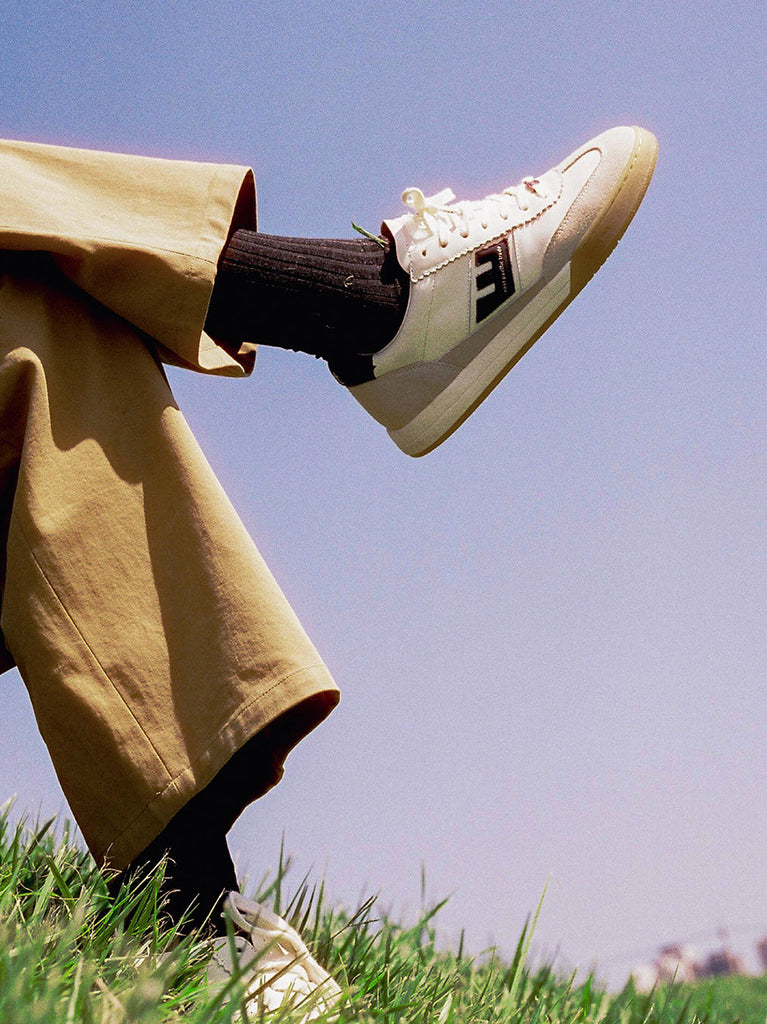 DIEGO SP Off White Black leather and suede soccer-inspired sneaker