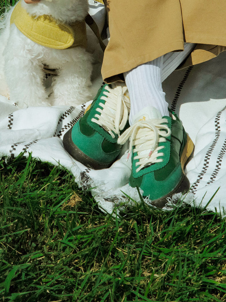 DIEGO SP Green D. Green leather and suede soccer-inspired sneaker