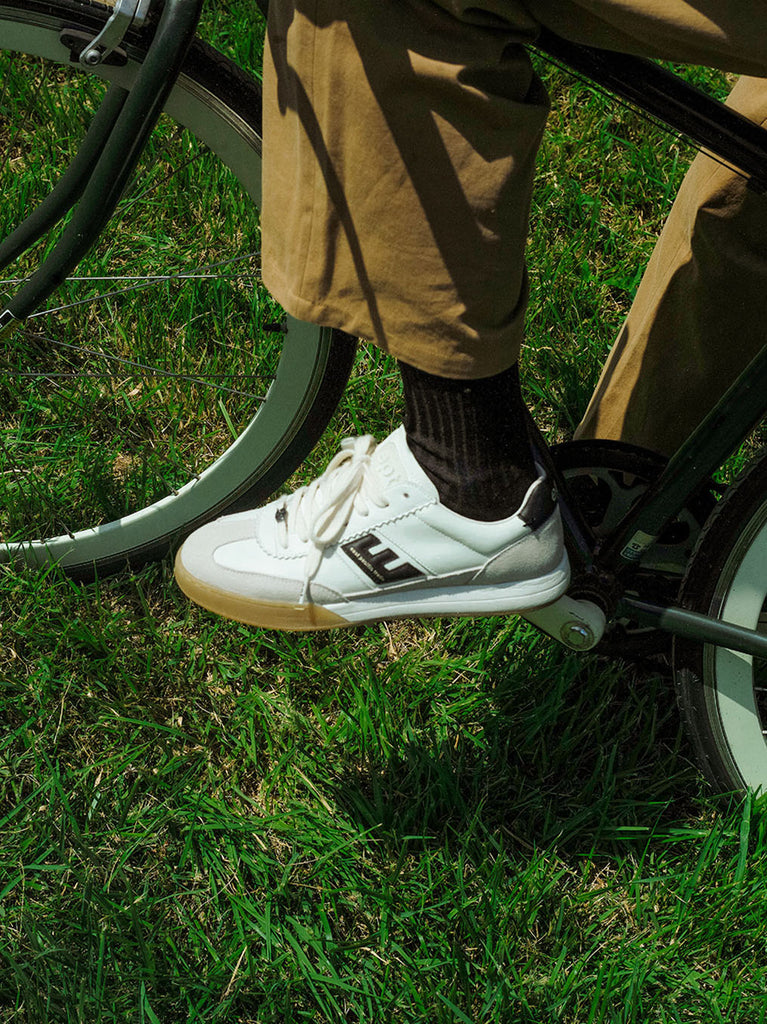 DIEGO SP Off White Black leather and suede soccer-inspired sneaker